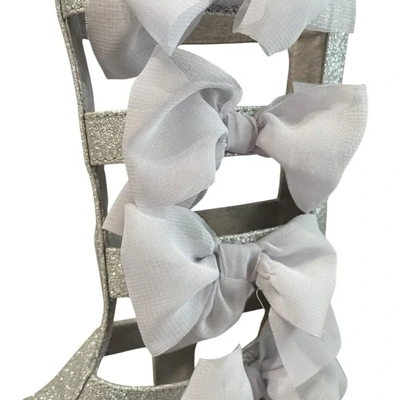 Joyfolie Girls Alexa Silver Glitter Gladiator Sandals with Bows | Size 10 - Picture 7 of 8